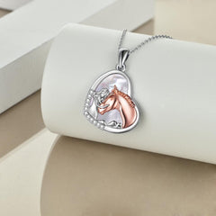 Sterling Silver Girls Embrace Horse Heart Pendant Necklace for Women Girls - Otaj Gifts