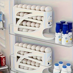 4-Tier Rolling Egg Holder - Space-Saving Side Door Design, Holds 30 Eggs, Smooth Glossy Finish, Convenient Handle | Suitable for Kitchen and Fridge Storage | Modern Kitchen Accessory | Durable Plastic Material - Otaj Gifts