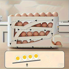 4-Tier Rolling Egg Holder - Space-Saving Side Door Design, Holds 30 Eggs, Smooth Glossy Finish, Convenient Handle | Suitable for Kitchen and Fridge Storage | Modern Kitchen Accessory | Durable Plastic Material - Otaj Gifts