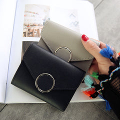 Ring British Retro Lychee Pattern Women's Solid Color Tri-fold Wallet - Otaj Gifts