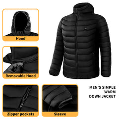 Men Heated Puffer Jacket Electric Heating Coat Insulated Hood Windbreaker - Otaj Gifts