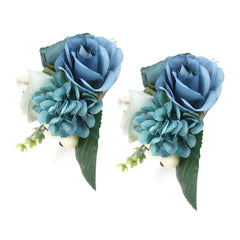 2Pcs/Bag Bridesmaid Wrist Flower Artificial Hand Flower for Wedding Anniversary Cocktail PartyCyan Blue - Otaj Gifts