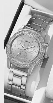 Women's Three-eye Quartz Diamond-embedded Watch - Otaj Gifts