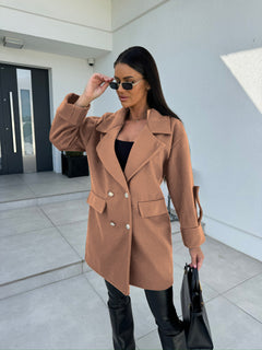 Winter Solid Color Fashion All-match Double-breasted Woolen Coat Women's Clothing - Otaj Gifts