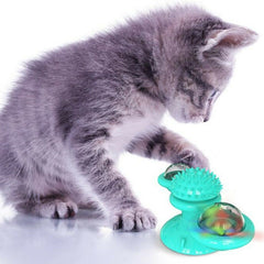 New Windmill Cat Toys Cute Rotating Interactive Cat Toy - Indoor Windmill Cat Toy With Suction Cup Catnip & Jagged Teeth Middle Ball, Smart Kitten Rotating Spinner Exercise Toy, Toothbrush & Massager - Otaj Gifts