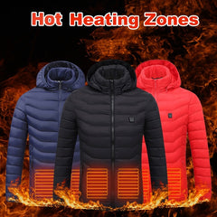 Men Heated Puffer Jacket Electric Heating Coat Insulated Hood Windbreaker - Otaj Gifts