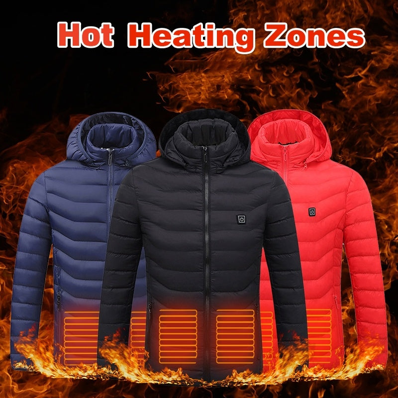 Men Heated Puffer Jacket Electric Heating Coat Insulated Hood Windbreaker - Otaj Gifts