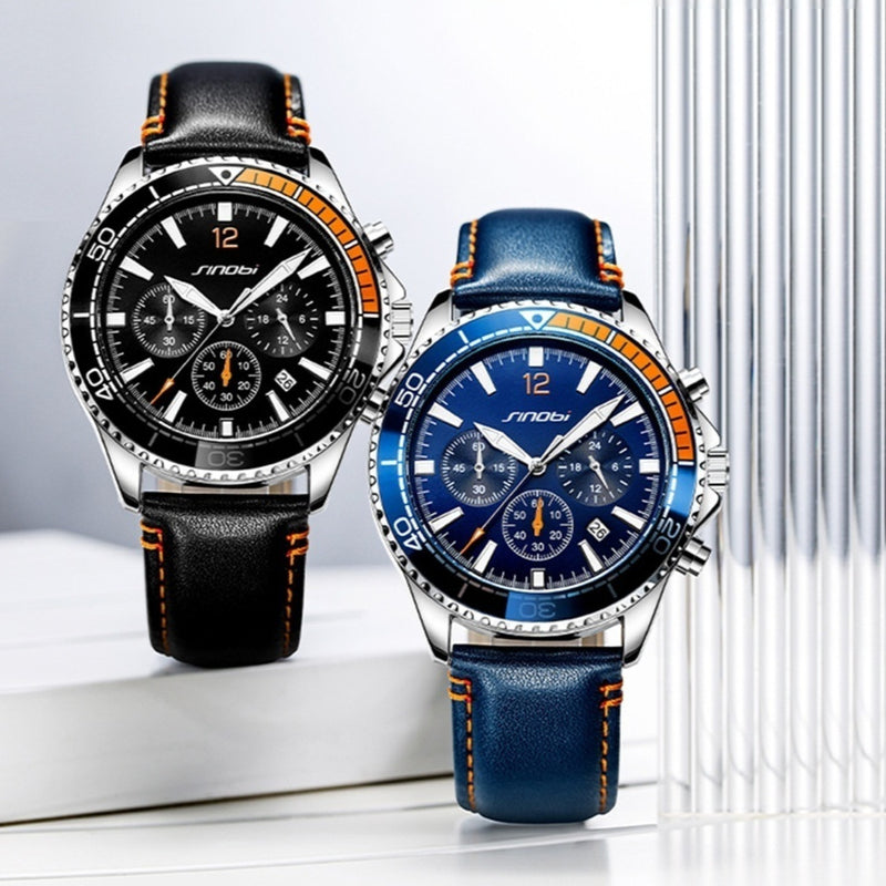 Men's Multi-function Chronograph Sports Luminous Casual Belt Watch - Otaj Gifts