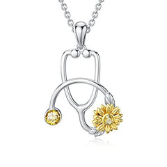 925 Sterling Silver Sunflower Stethoscope Medical Doctor Nurse Student Graduation Pendant Necklace - Otaj Gifts