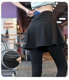 Fake Two-piece Sport Pants Ankle-tied Fitness Pantskirt - Otaj Gifts