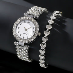 Fashion Jewelry 2pcs Luxury Fashion Women Watch Set Silver Strap Ladies Quartz Wristwatch Alloy Bracelet For Ladies Jewelry Set Clock Gift - Otaj Gifts