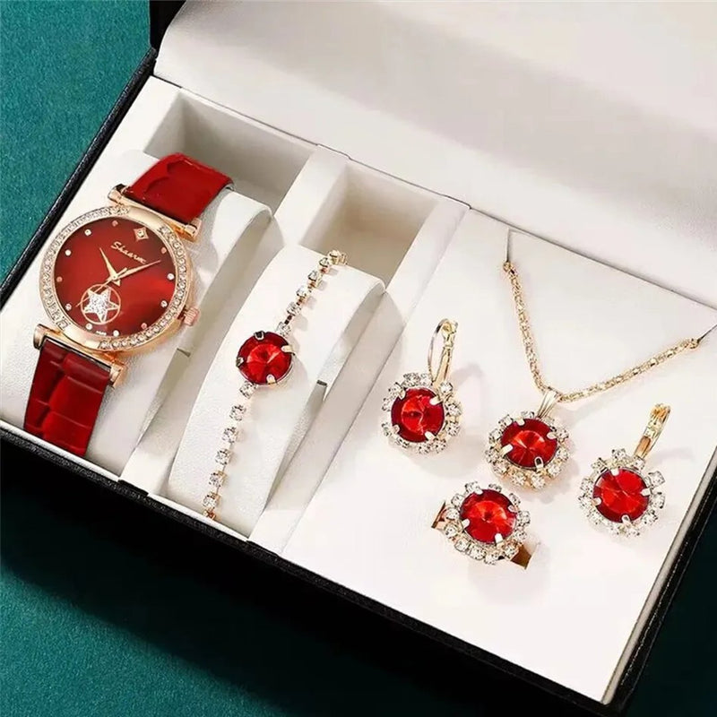 Fashion Watch Gift Suit Quartz Watch Necklace Bracelet Ring Stud Earrings - Otaj Gifts