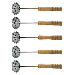 5pcs Potato Masher Portable Stainless Steel Wooden Handle Manual Spud Smasher Kitchen Tool - Otaj Gifts
