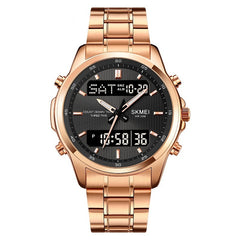 Multifunctional Men's Steel Strap Watch Double Display Sports - Otaj Gifts