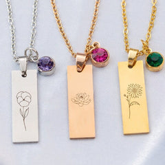 December Flower Birthday Stone Necklace Laser Birthday - Otaj Gifts