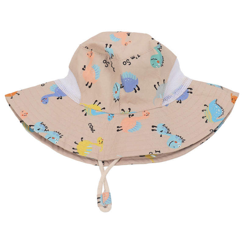 Baby Fisherman Hat Breathable Cartoon Printed Infant Sun Protection Hat with Windproof Rope for 6 Months to 3 Years Old Khaki Dinosaur - Otaj Gifts