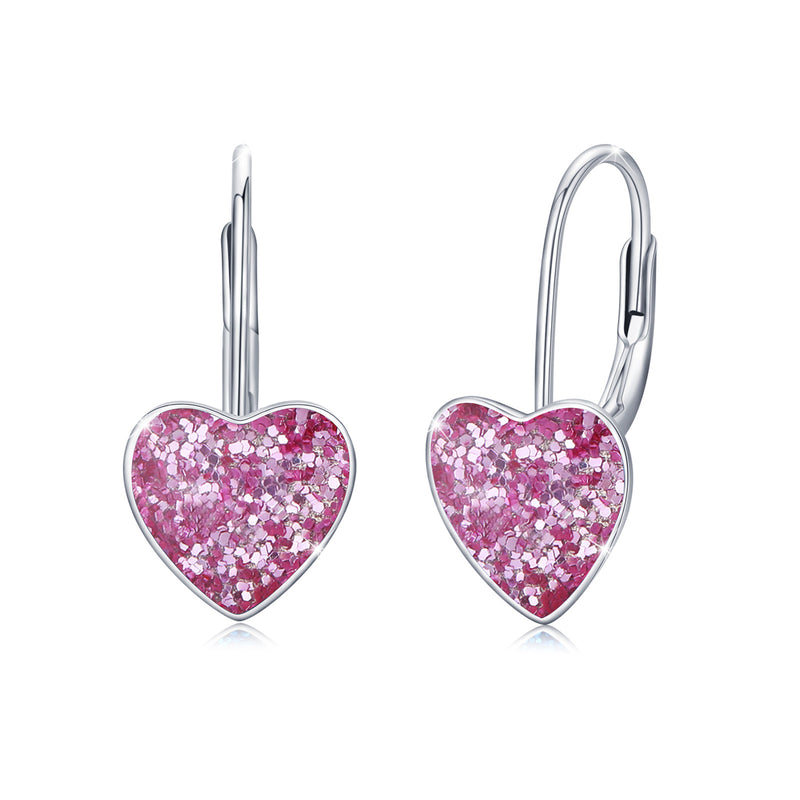 925 Sterling Silver Heart Leverback Sleeper Small 10mm Heart Dangle Hoop Earrings - Otaj Gifts