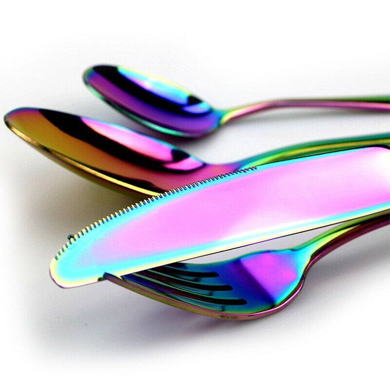 24 Pcs Deluxe Stainless Steel Knife Fork Spoon Teaspoon Kitchen Cutlery Set - Otaj Gifts