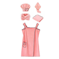 5Pcs Bath Towel Wrap Set Hair Drying Cap Headband Princess Hat Strong Water Absorption Wearable Bath Dress - Otaj Gifts