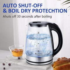 Electric Kettle Water Boiler, 1.8L Electric Tea Kettle, Wide Opening Hot Water Boiler With LED Light, Auto Shut-Off & Boil Dry Protection, Glass Black - Otaj Gifts
