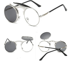 New Vintage Round Steampunk Sunglasses Flip-Up UV Protection Metal Frame Men And Women Summer Cycling Sun Glasses - Otaj Gifts