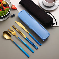 304 Dinnerware Set Flatware Kitchen Accessories Camping Travel Sets Gold Knife Fork Spoon Portable Cutlery Sets With Case - Otaj Gifts