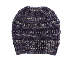Mixed Color Knitted Wool Hat Ladies Non-labeled Ponytail Hat - Otaj Gifts