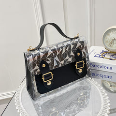 Clear Double Clasp Chain Portable Small Square Bag - Otaj Gifts