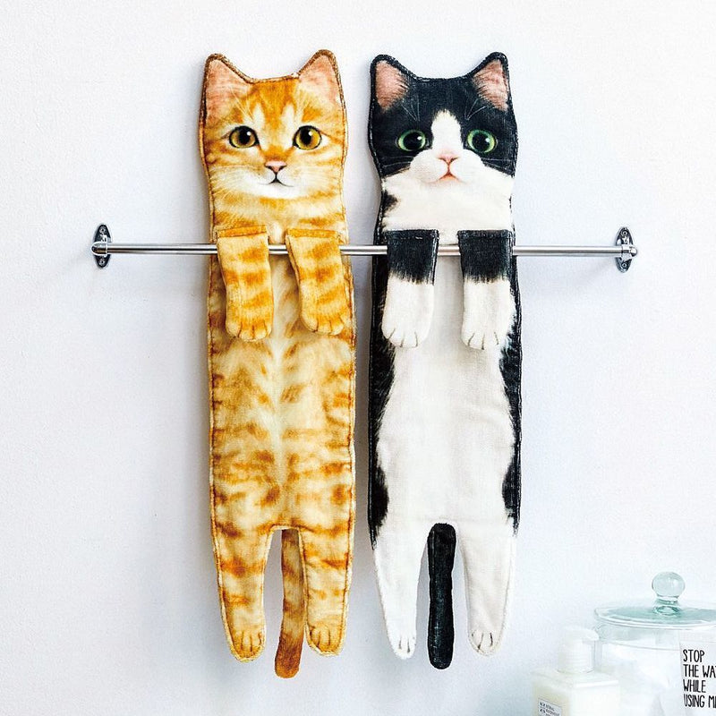 Cat Hand Towels Long Cat Shape Wipe Handkerchiefs Bath Towels For Bathroom Kitchen - Otaj Gifts