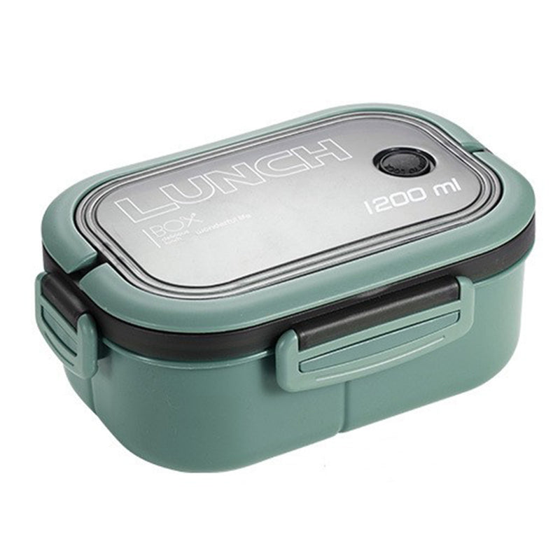 1200ml Bento Lunch Box Double Layer Insulation Lunch Box Container with Fork Spoon for Students Office Workers Green - Otaj Gifts