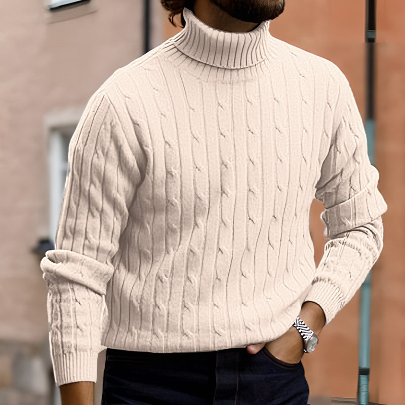 Men's Sweater Casual Retro Twisted Flower Turtleneck Knitting - Otaj Gifts