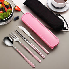 304 Dinnerware Set Flatware Kitchen Accessories Camping Travel Sets Gold Knife Fork Spoon Portable Cutlery Sets With Case - Otaj Gifts