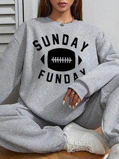 Women Basic Casual Pullover Spring Autumn Long Sleeve American Football Printed Round Neck - Otaj Gifts