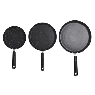 3 Piece Frying Pan Set Black Aluminum Alloy Portable Anti Stick Frying Pan for Egg Mille Feuille Pizza - Otaj Gifts