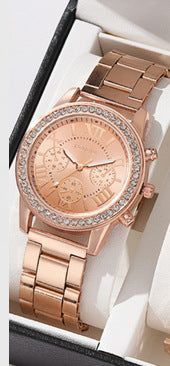 Women's Three-eye Quartz Diamond-embedded Watch - Otaj Gifts