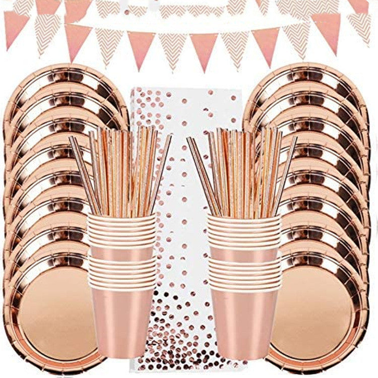 Hot selling Hot Stamping Polka Dot Disposable Tableware Birthday Party Holiday Wedding Party Layout Supplies Combo Package - Otaj Gifts
