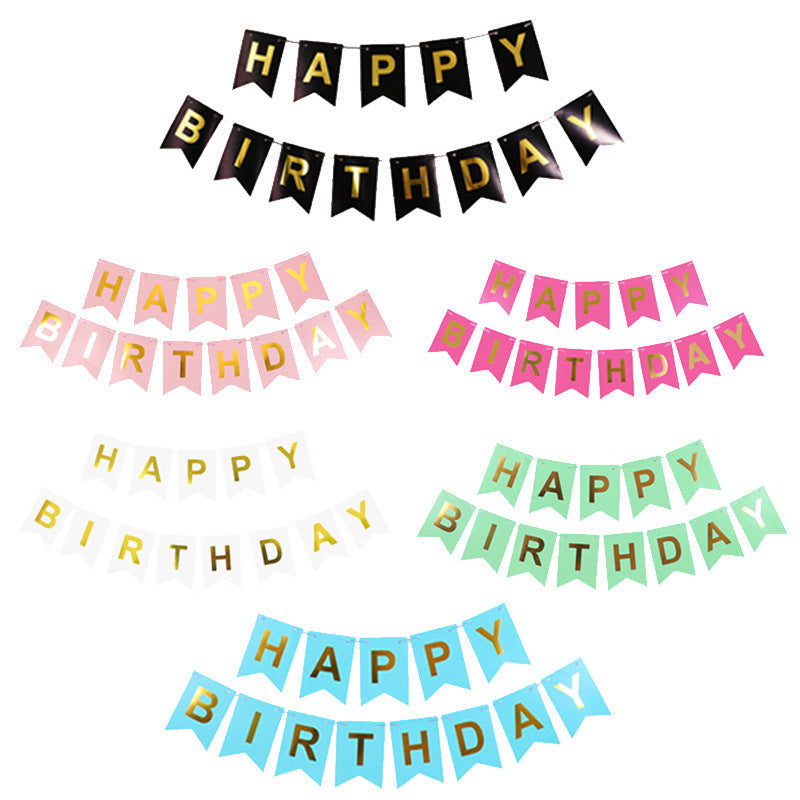 Birthday Party Decoration Swallowtail Hot Stamping Flag Happy Birthday - Otaj Gifts