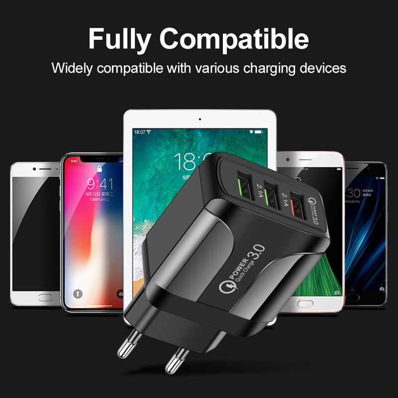 Fast Charge Mobile Phone Charger 3USB Smart European Standard American Standard British Standard 5V9V12V Multiport Travel Charger - Otaj Gifts