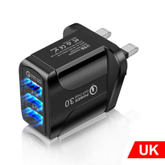 Fast Charge Mobile Phone Charger 3USB Smart European Standard American Standard British Standard 5V9V12V Multiport Travel Charger - Otaj Gifts