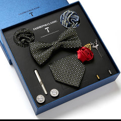 New Men's Gift Box Tie Fashion Business Striped Necktie Square Scarf Combination Set Gift Box Gift - Otaj Gifts