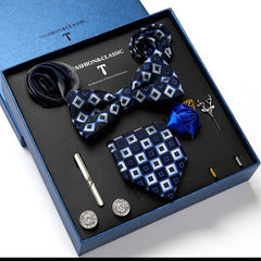 New Men's Gift Box Tie Fashion Business Striped Necktie Square Scarf Combination Set Gift Box Gift - Otaj Gifts