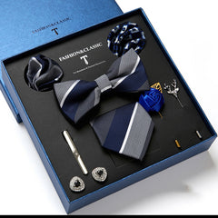 New Men's Gift Box Tie Fashion Business Striped Necktie Square Scarf Combination Set Gift Box Gift - Otaj Gifts