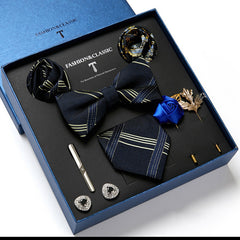 New Men's Gift Box Tie Fashion Business Striped Necktie Square Scarf Combination Set Gift Box Gift - Otaj Gifts