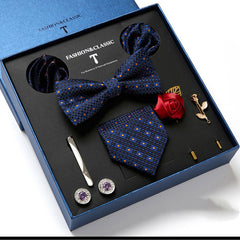 New Men's Gift Box Tie Fashion Business Striped Necktie Square Scarf Combination Set Gift Box Gift - Otaj Gifts
