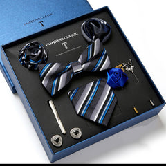 New Men's Gift Box Tie Fashion Business Striped Necktie Square Scarf Combination Set Gift Box Gift - Otaj Gifts