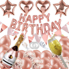 Rose Gold Balloon Set Birthday Decoration Bronzing Birthday Flag - Otaj Gifts