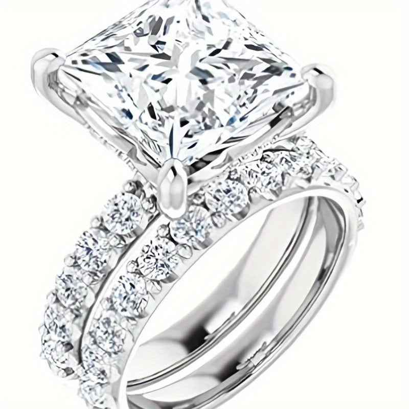 5 CT Princess Cut Colorless Moissanite Engagement Ring Set, Wedding/Bridal Ring Set, Sterling Silver Vintage Antique Anniversary Promise Ring Set Gift for Her - Otaj Gifts
