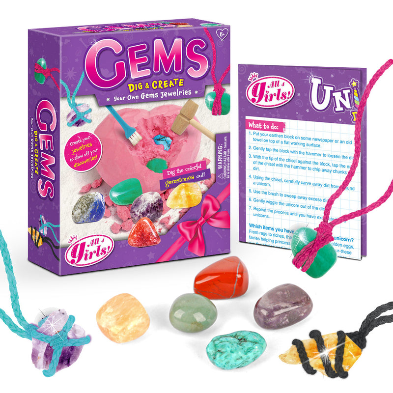 Gemstone Dig Kit Toys For Kids Dig Up 6 Gems& Rocks Science STEM Activities  Educational Gifts For Boys Girls Age Above 6 Gemstones Necklace DIY Gifts - Otaj Gifts