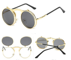 New Vintage Round Steampunk Sunglasses Flip-Up UV Protection Metal Frame Men And Women Summer Cycling Sun Glasses - Otaj Gifts
