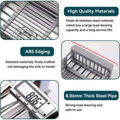 Adjustable Immersion Sink Dish Drying Rack With Stainless Steel Drain Basket - Portable And Retractable Space-Saving Fruit And Vegetable Solution - Otaj Gifts